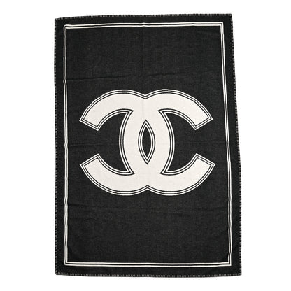 Chanel Merino Wool Cashmere CC Throw Blanket Black White 1 of 4
