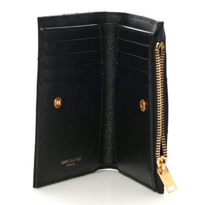 Saint Laurent Grain De Poudre Matelasse Chevron Monogram Zipped Two-Part Wallet Black 5 of 9