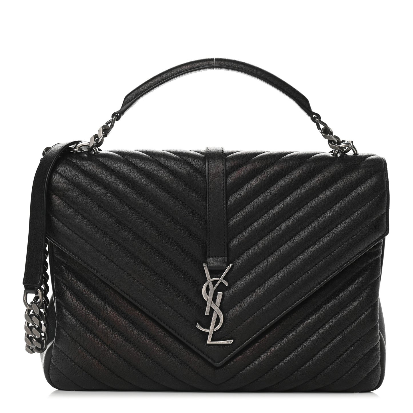 Sheepskin Matelasse Chevron Monogram Large College Satchel Black