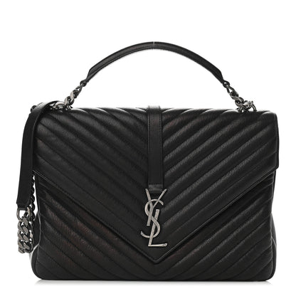 Saint Laurent Sheepskin Matelasse Chevron Monogram Large College Satchel Black 1 of 11