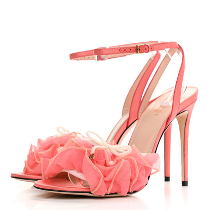 Gucci Tulle Ruffle High Heel Slingback Sandals 38 Peach White 3 of 8