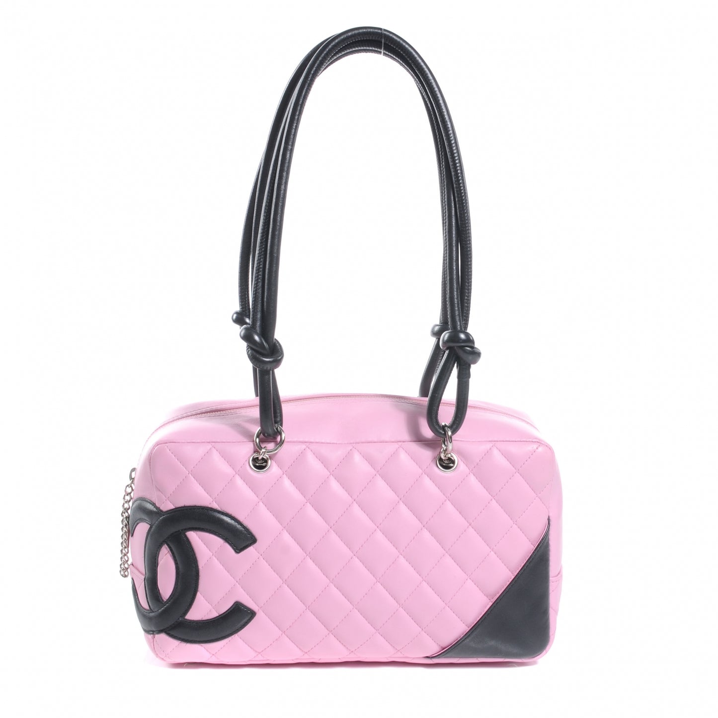 Calfskin Quilted Large Cambon Bowler Pink Black