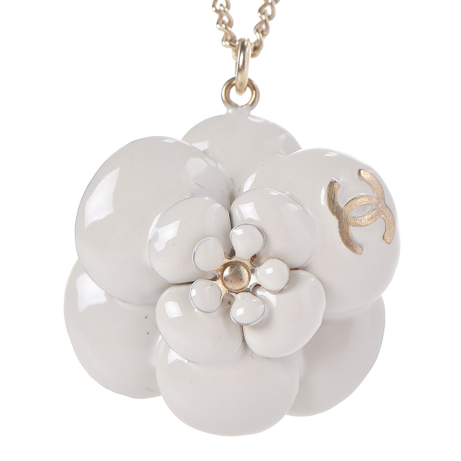 Chanel Enamel CC Camellia Pendant Necklace Gold White 4 of 6