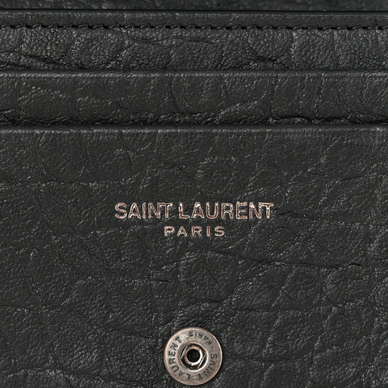 Saint Laurent Calfskin Crocodile Embossed Monogram Monochrome Business Card Holder Black 7 of 11