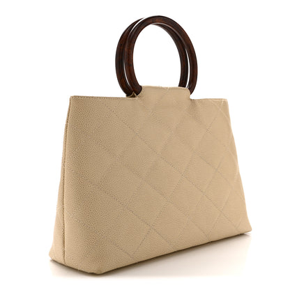Chanel Caviar CC Wood Handle Tote Beige 3 of 11