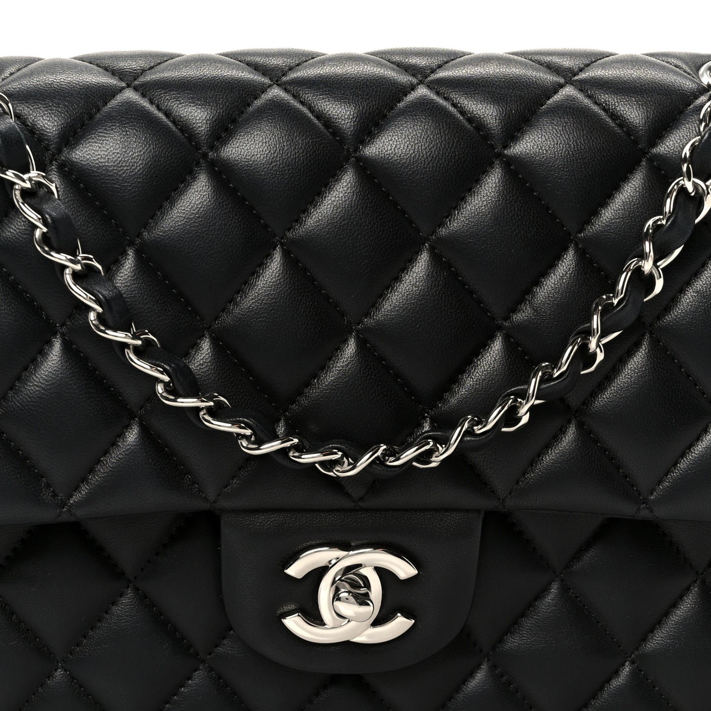 Lambskin Quilted Medium Double Flap Black