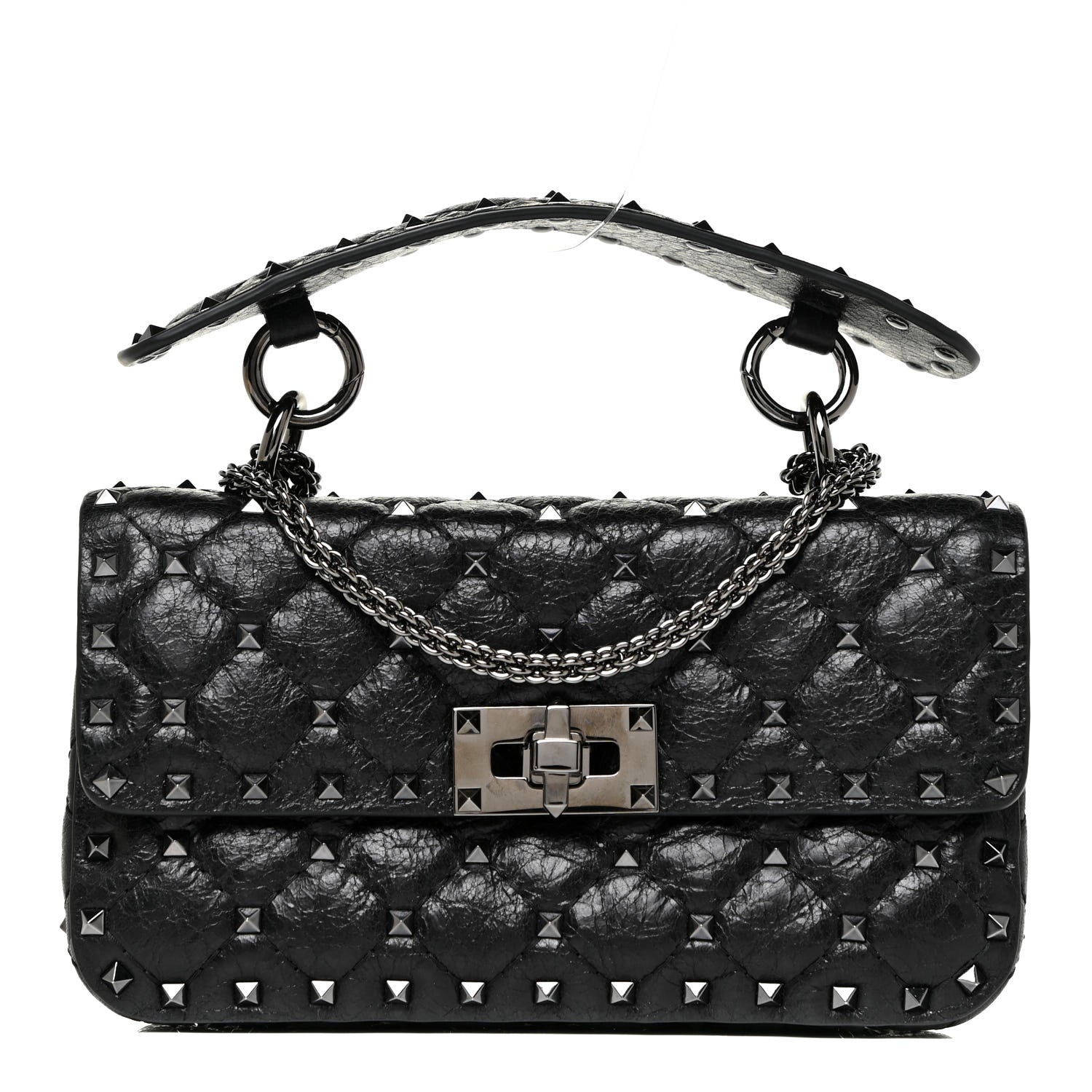 Valentino Garavani Craquele Nappa Small Rockstud Spike Shoulder Bag Black 1 of 10