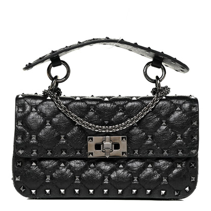 Valentino Garavani Craquele Nappa Small Rockstud Spike Shoulder Bag Black 1 of 10