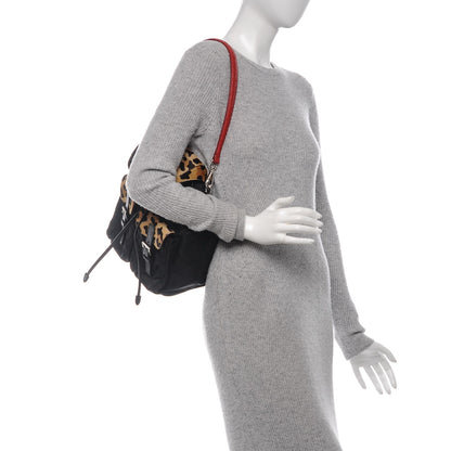 Prada Nylon Cavallino Leopard Print Shoulder Bag Black Miele Rosso 10 of 10