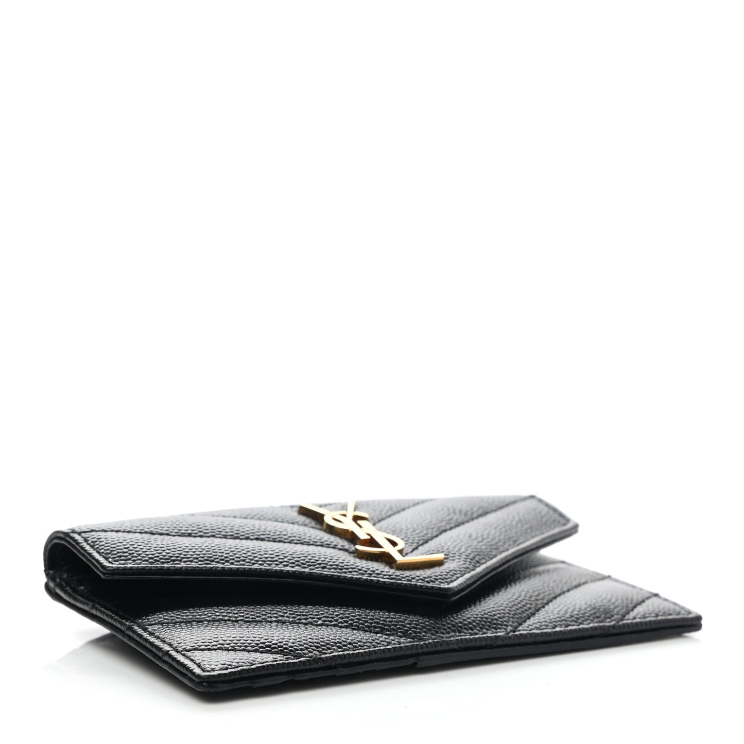 Grain De Poudre Matelasse Chevron Monogram Compact Wallet Black