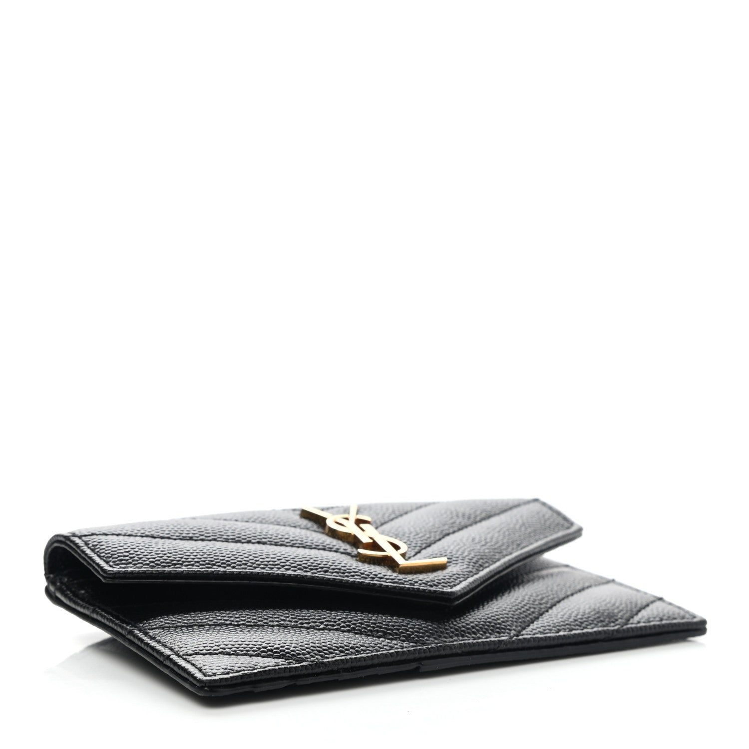 Saint Laurent Grain De Poudre Matelasse Chevron Monogram Compact Wallet Black 4 of 9