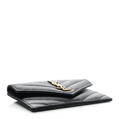 Saint Laurent Grain De Poudre Matelasse Chevron Monogram Compact Wallet Black 4 of 9