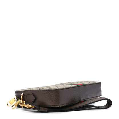 Gucci GG Supreme Monogram Textured Dollar Calfskin Web Ophidia Wristlet Shoulder Bag Beige Ebony New Acero 4 of 11
