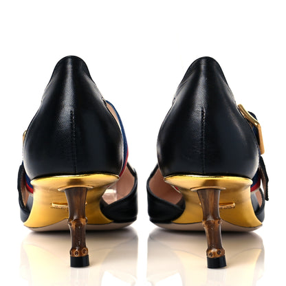 Gucci Malaga Kid Grosgrain Sylvie Web Bamboo Mules 36 Black 5 of 10