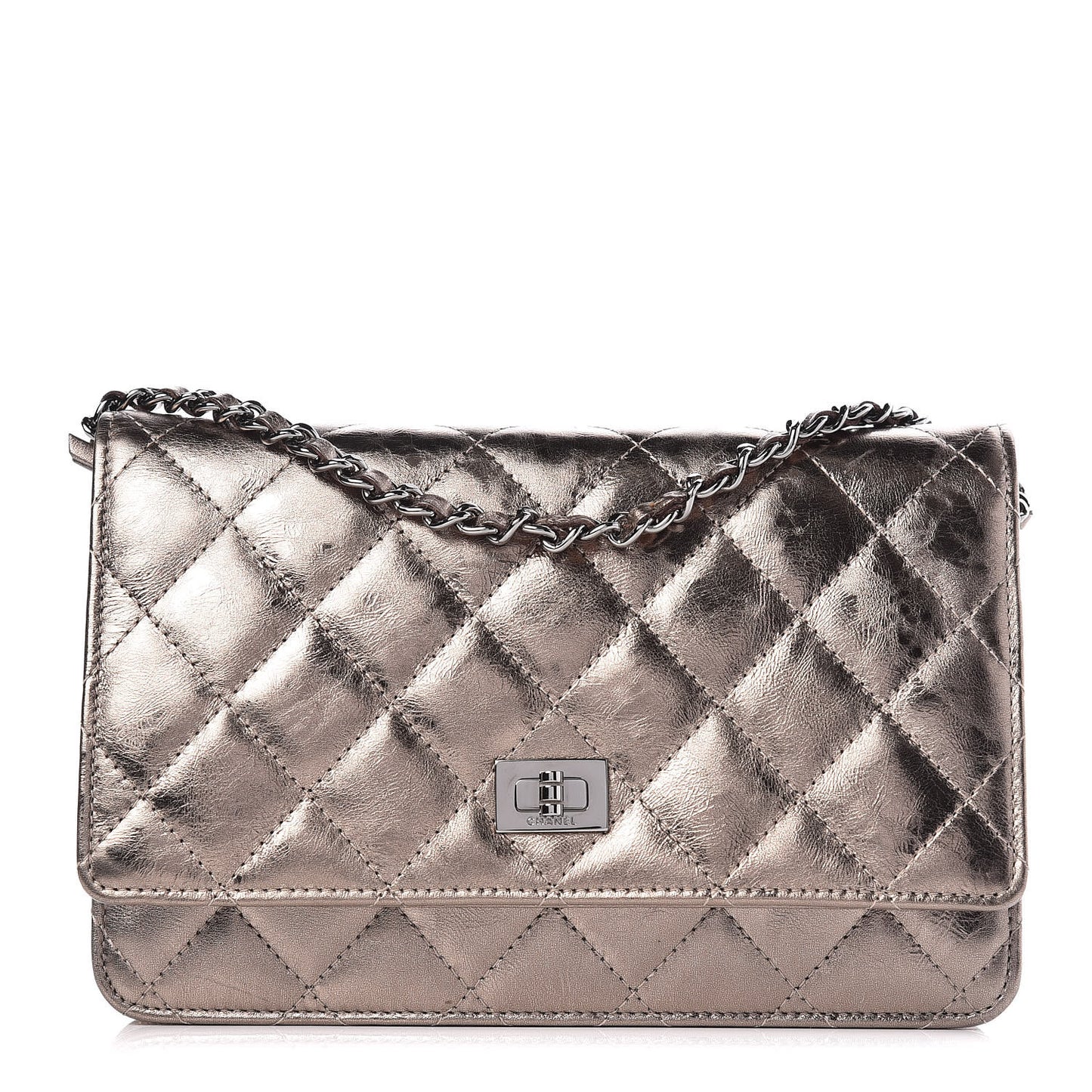 Metallic Aged Calfskin Quilted Reissue Wallet On Chain WOC Bronze