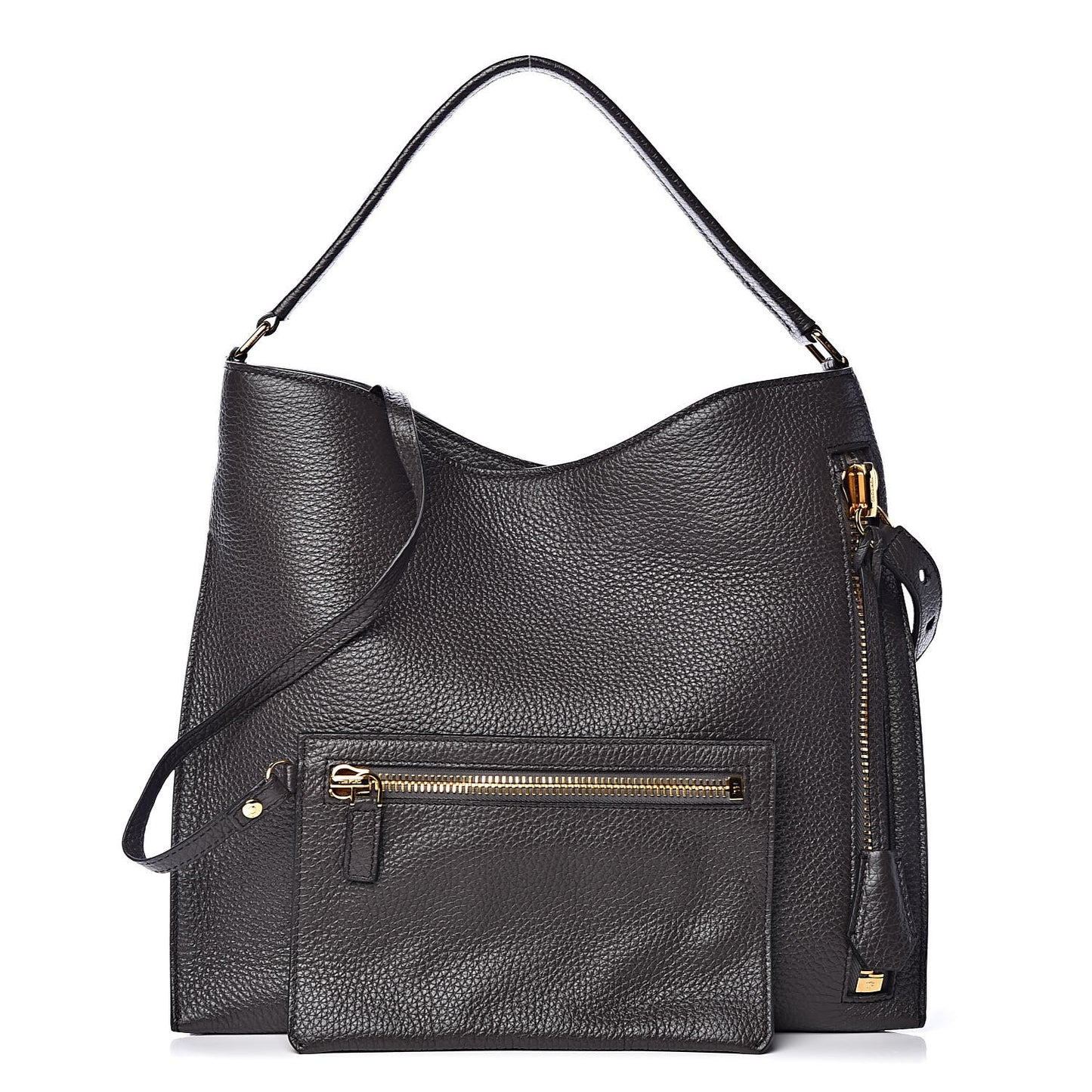 Pebbled Calfskin Small Alix Padlock Zip Hobo Bag Dark Pearl