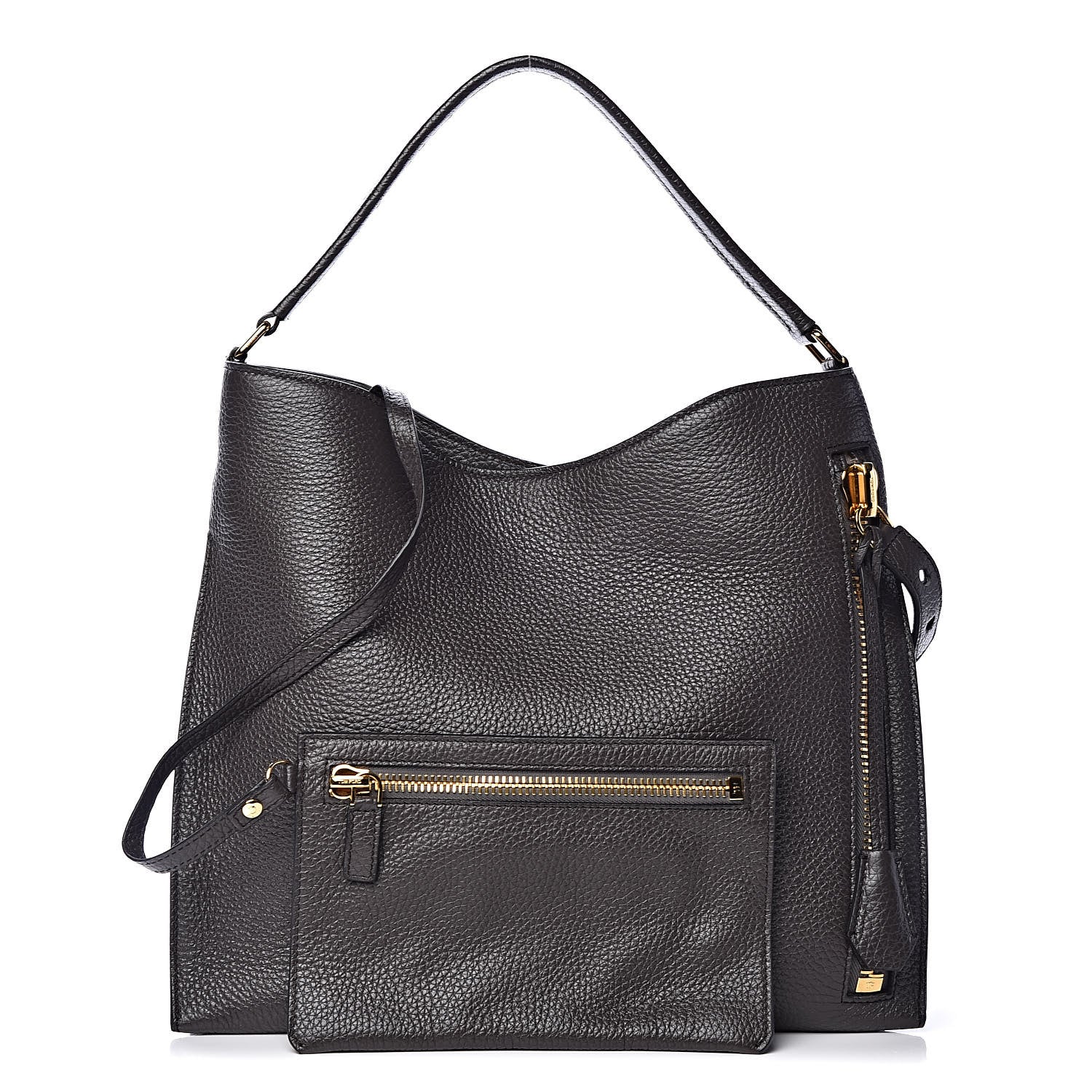 Tom Ford Pebbled Calfskin Small Alix Padlock Zip Hobo Bag Dark Pearl 1 of 10