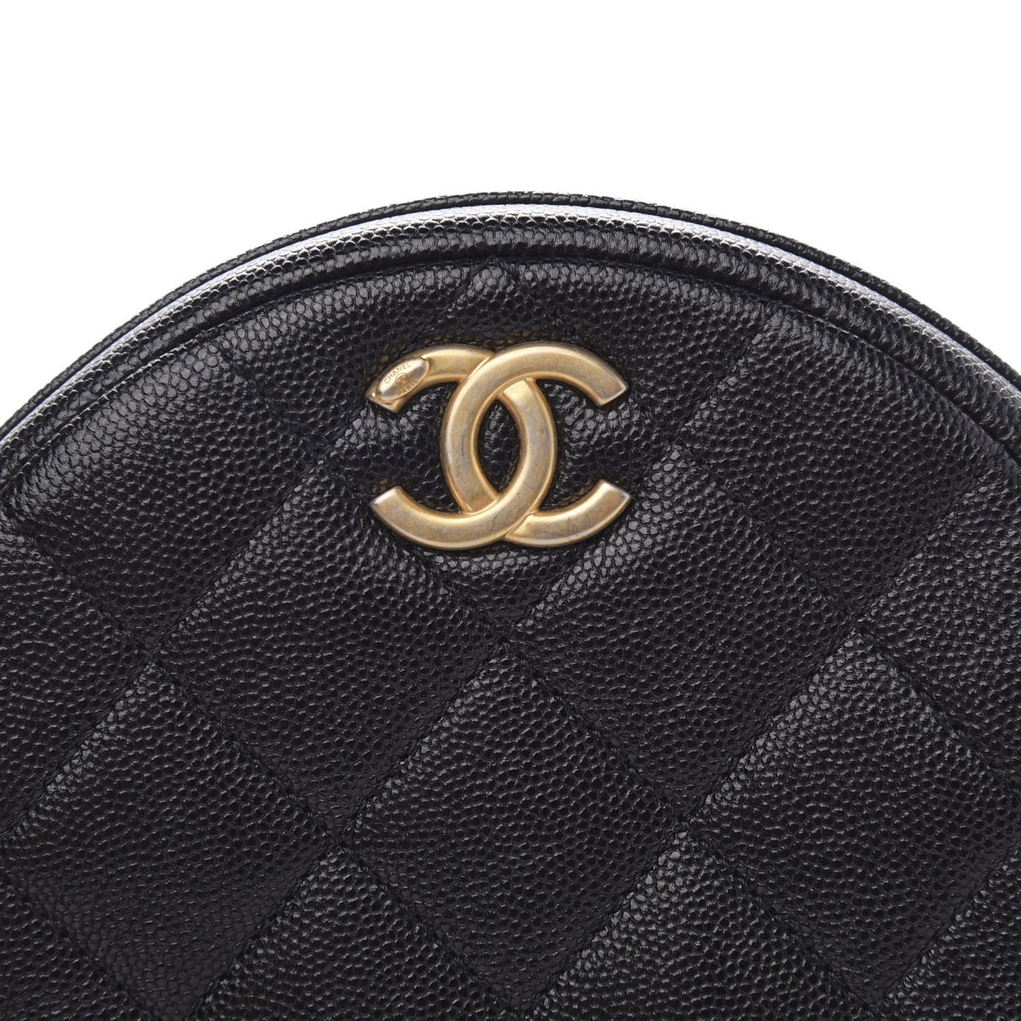 Caviar Quilted Small Round Bag With Chain Black