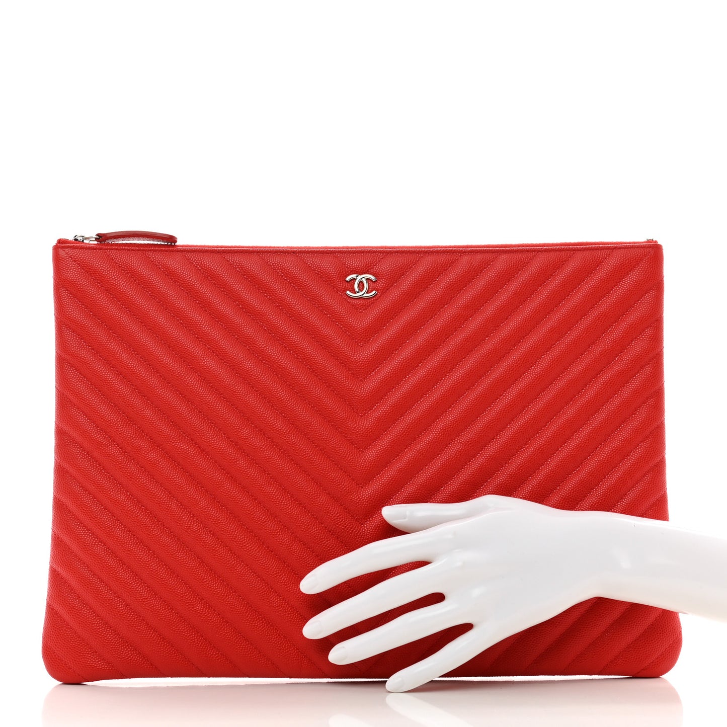 Caviar Chevron Quilted Large Cosmetic Case Red