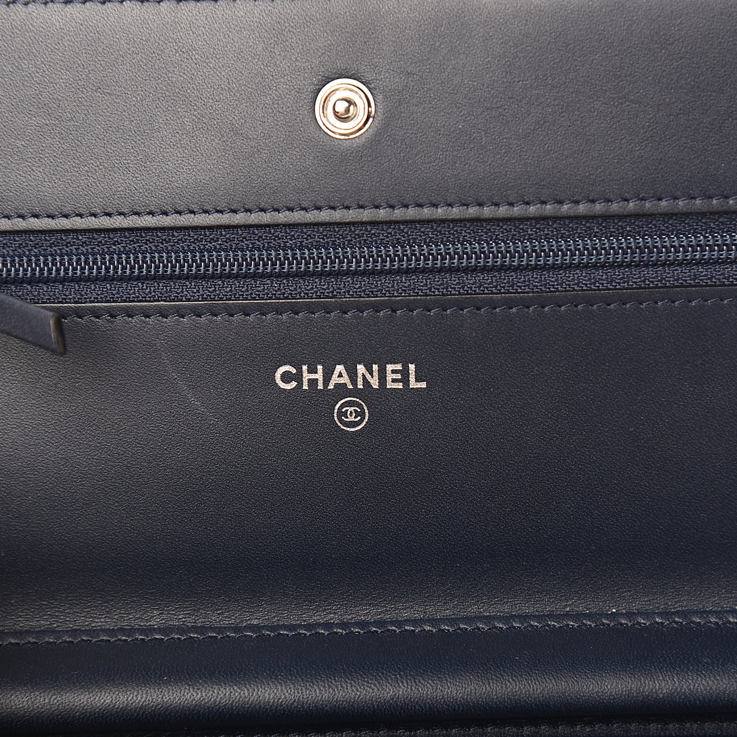 Patent Quilted Wallet On Chain WOC Navy Blue