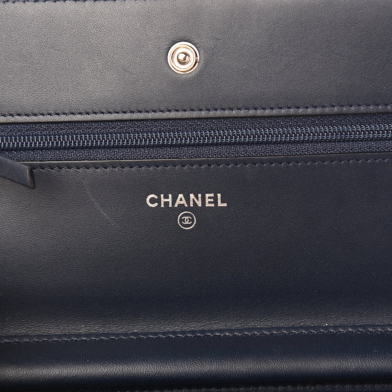 Chanel Patent Quilted Wallet On Chain WOC Navy Blue 5 of 9