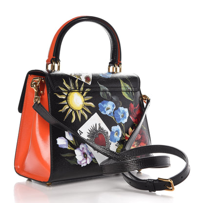 Dolce & Gabbana Vitello Flower Printed Welcome Satchel Black 4 of 9
