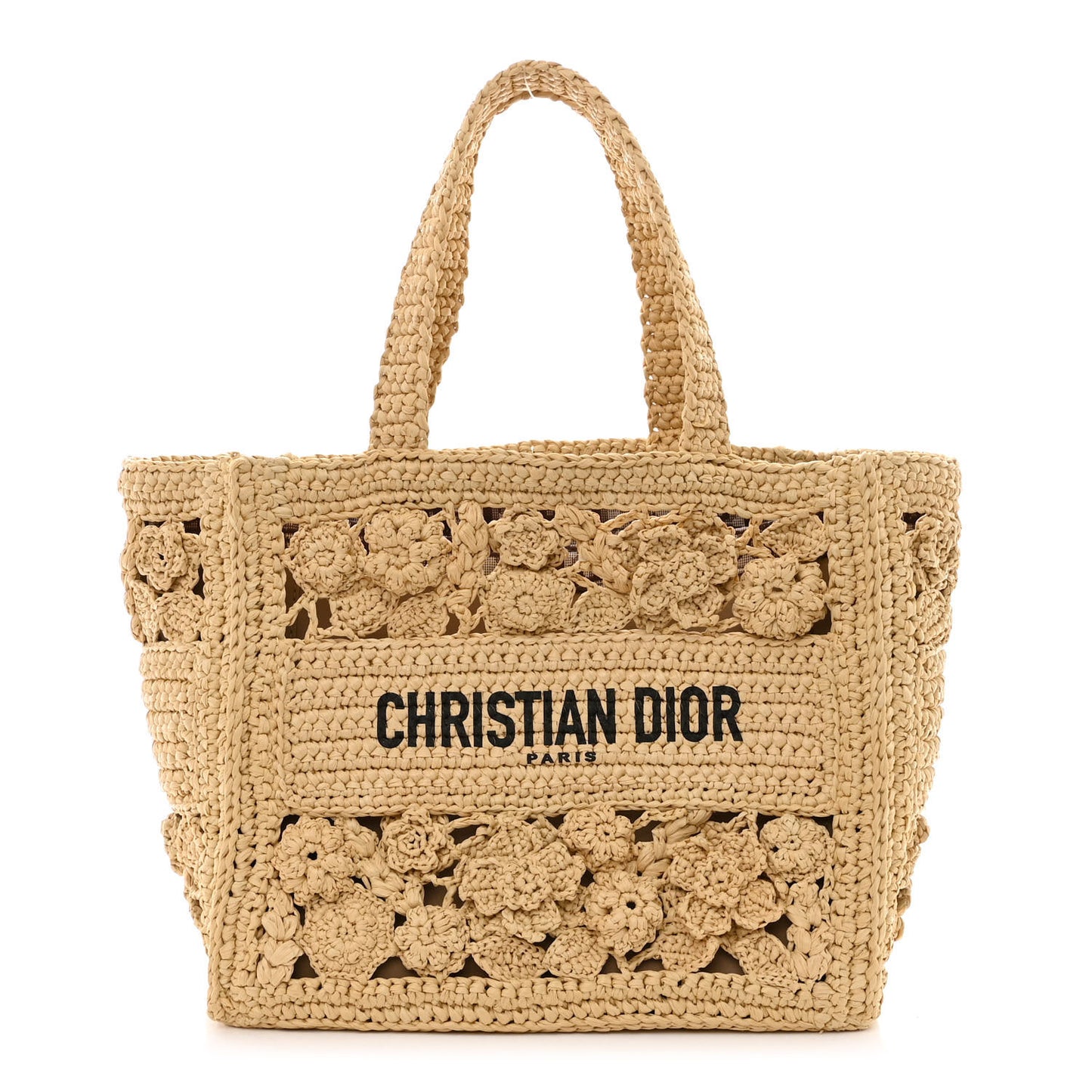 Woven Raffia Floral Embellished Small Book Tote Natural