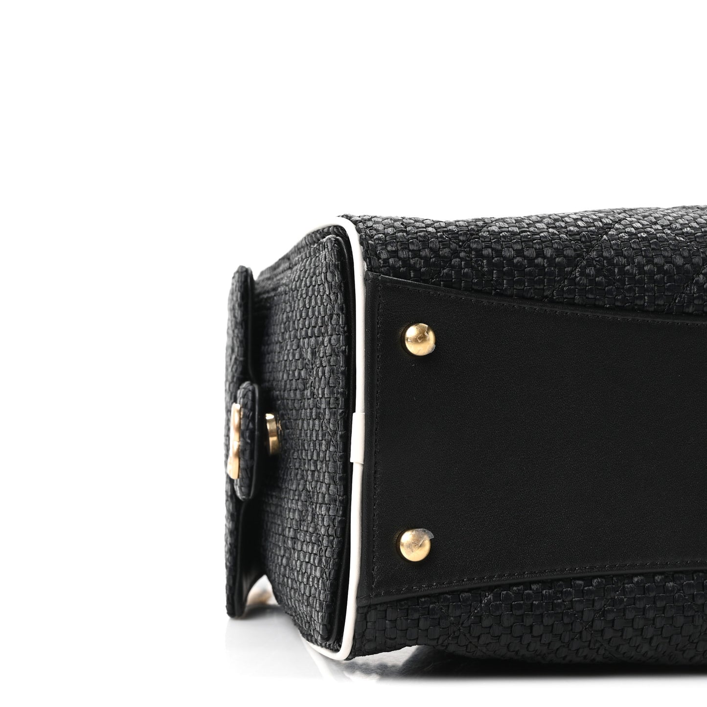 Braided Raffia Calfskin Quilted Small Chanel 25 Handbag Black White