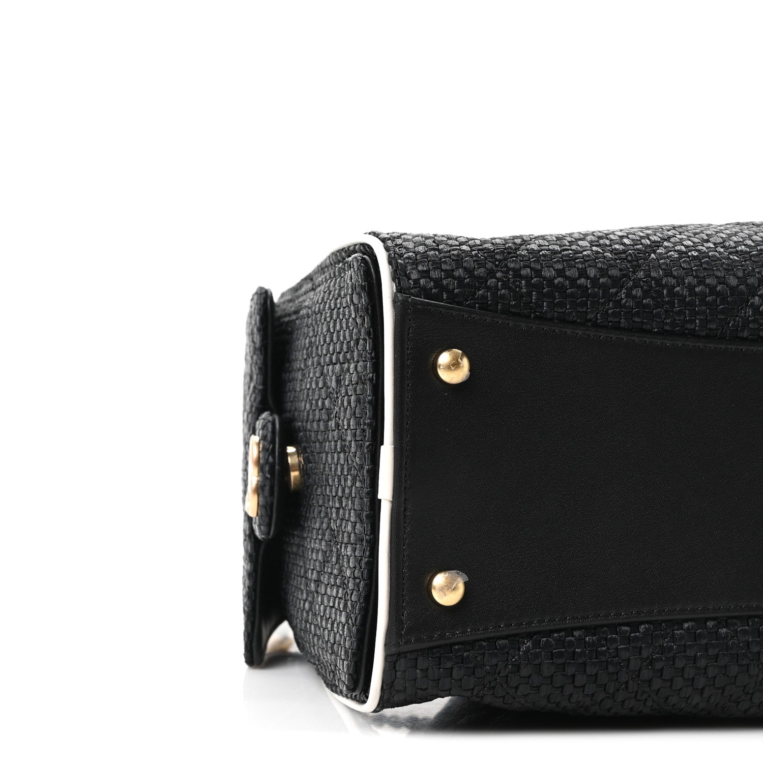 Chanel Braided Raffia Calfskin Quilted Small Chanel 25 Handbag Black White 9 of 11