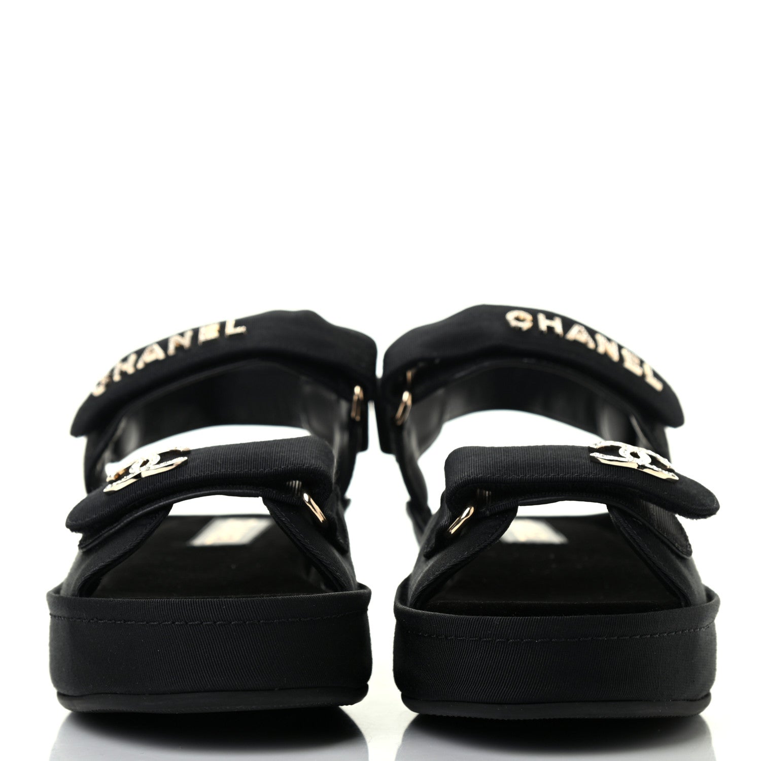 Chanel Grosgrain Crystal Logo Platform Sandals 38 Black 2 of 8