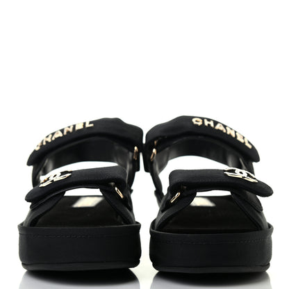 Chanel Grosgrain Crystal Logo Platform Sandals 38 Black 2 of 8