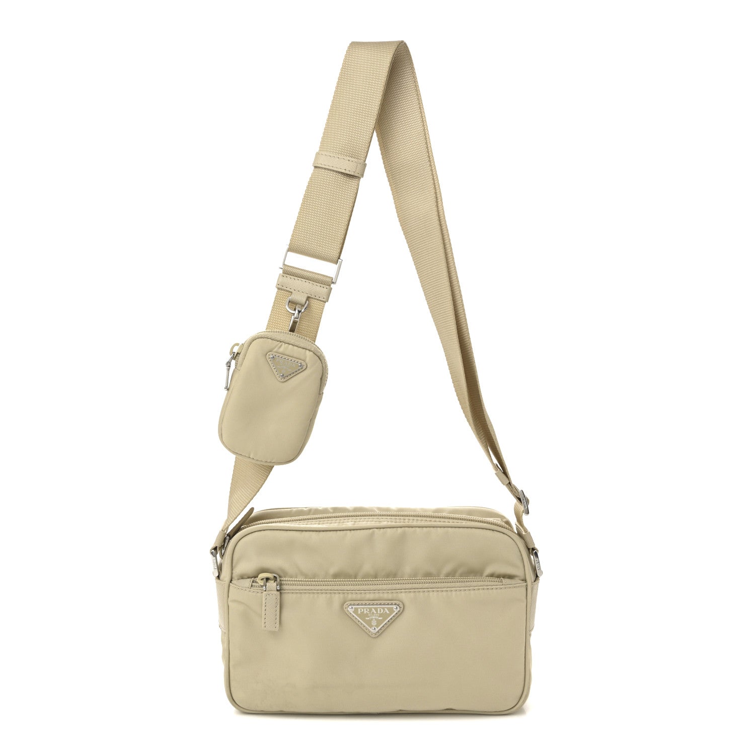 Prada Re-Nylon Vela Saffiano Pocket Double Zip Shoulder Bag Deserto 1 of 10