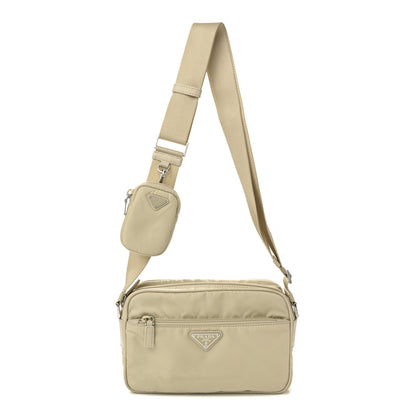 Prada Re-Nylon Vela Saffiano Pocket Double Zip Shoulder Bag Deserto 1 of 10