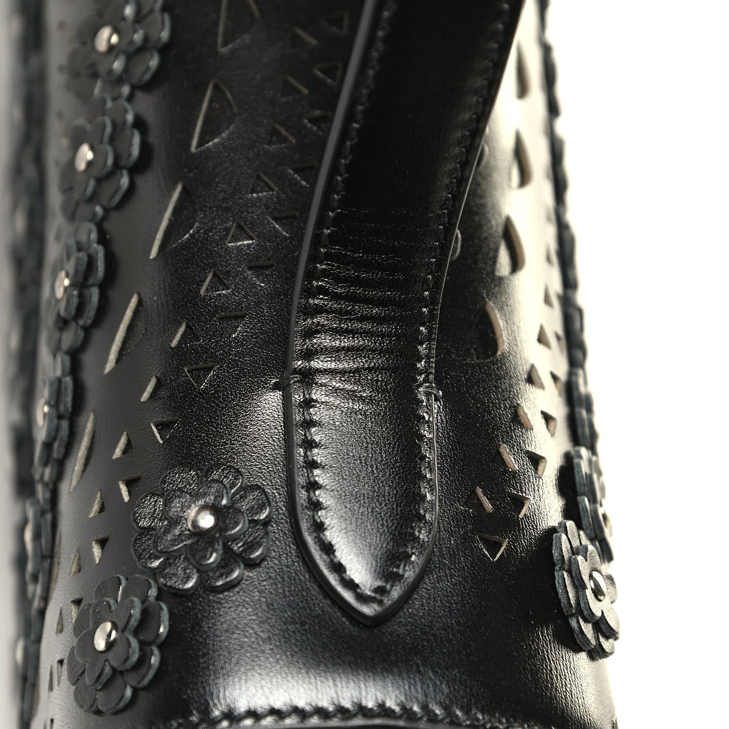 Calfskin Laser Cut Studded Medium Franca Crossbody Black