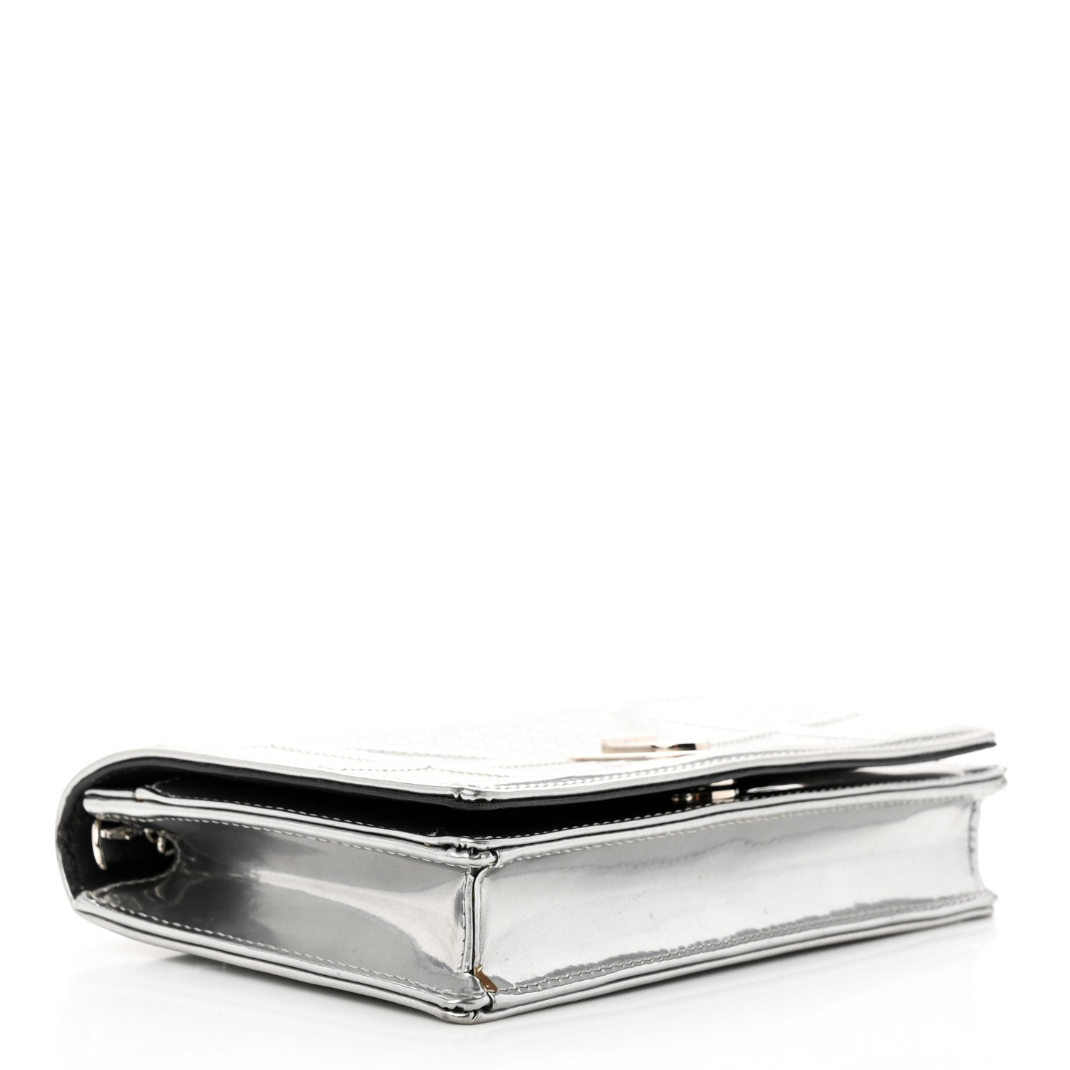Christian Dior Metallic Patent Micro-Cannage Diorama Wallet on Chain Pouch Silver 4 of 14