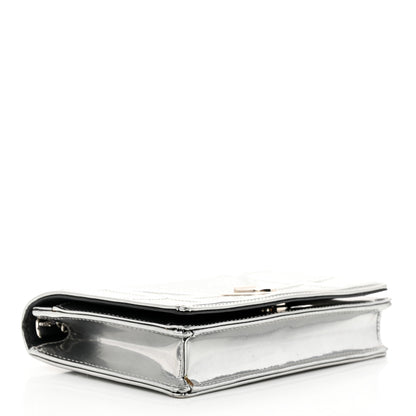 Christian Dior Metallic Patent Micro-Cannage Diorama Wallet on Chain Pouch Silver 4 of 14