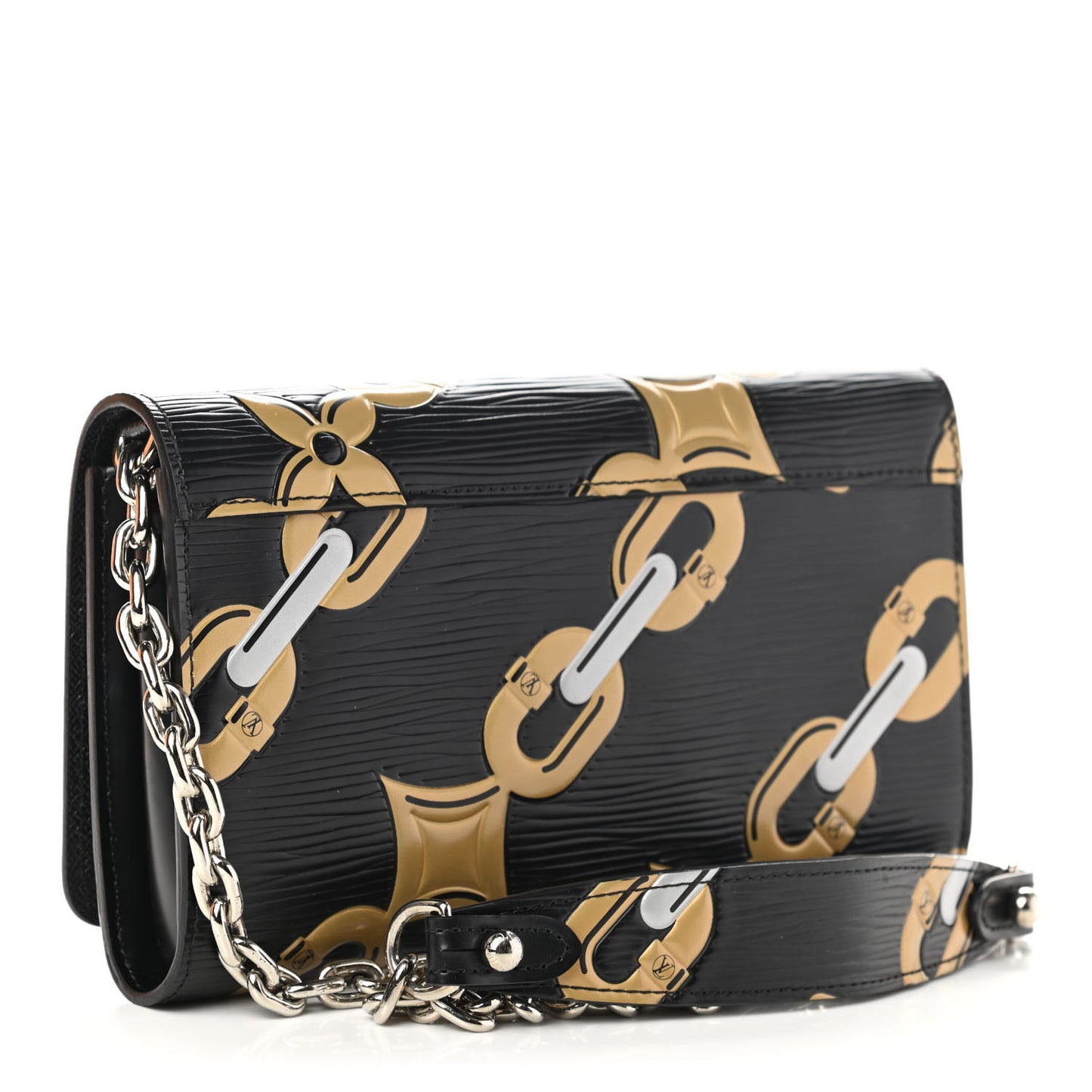 Epi Chain Flower Print Twist Chain Wallet Black