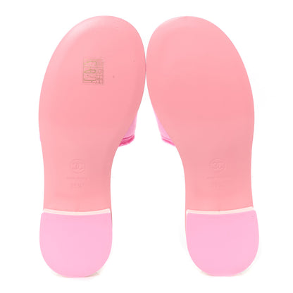Chanel Cotton Logo Mule Sandals 36.5 Pink White 6 of 8