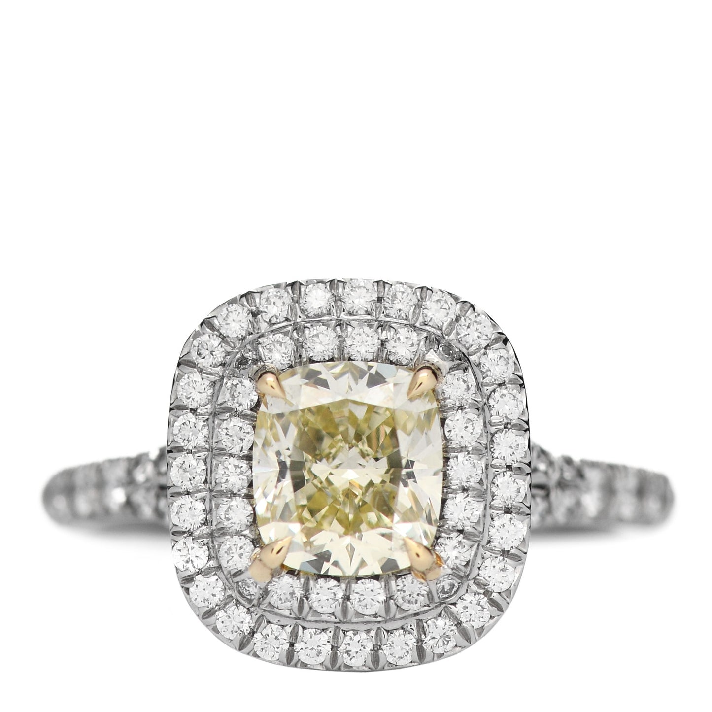Platinum 18K Yellow Gold Yellow Diamond 1.10ct Soleste Cushion Cut Engagement Ring 47 4