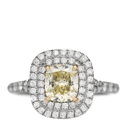 Tiffany Platinum 18K Yellow Gold Yellow Diamond 1.10ct Soleste Cushion Cut Engagement Ring 47 4 1 of 5