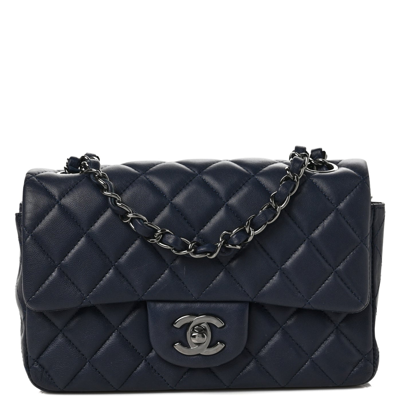 Lambskin Quilted Mini Rectangular Flap Dark Navy Blue