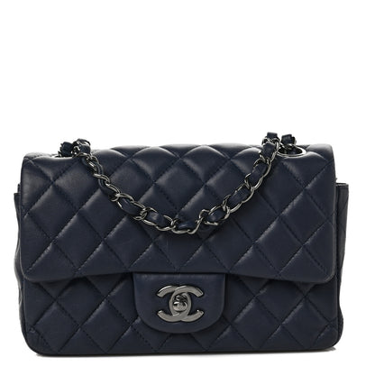 Chanel Lambskin Quilted Mini Rectangular Flap Dark Navy Blue 1 of 6