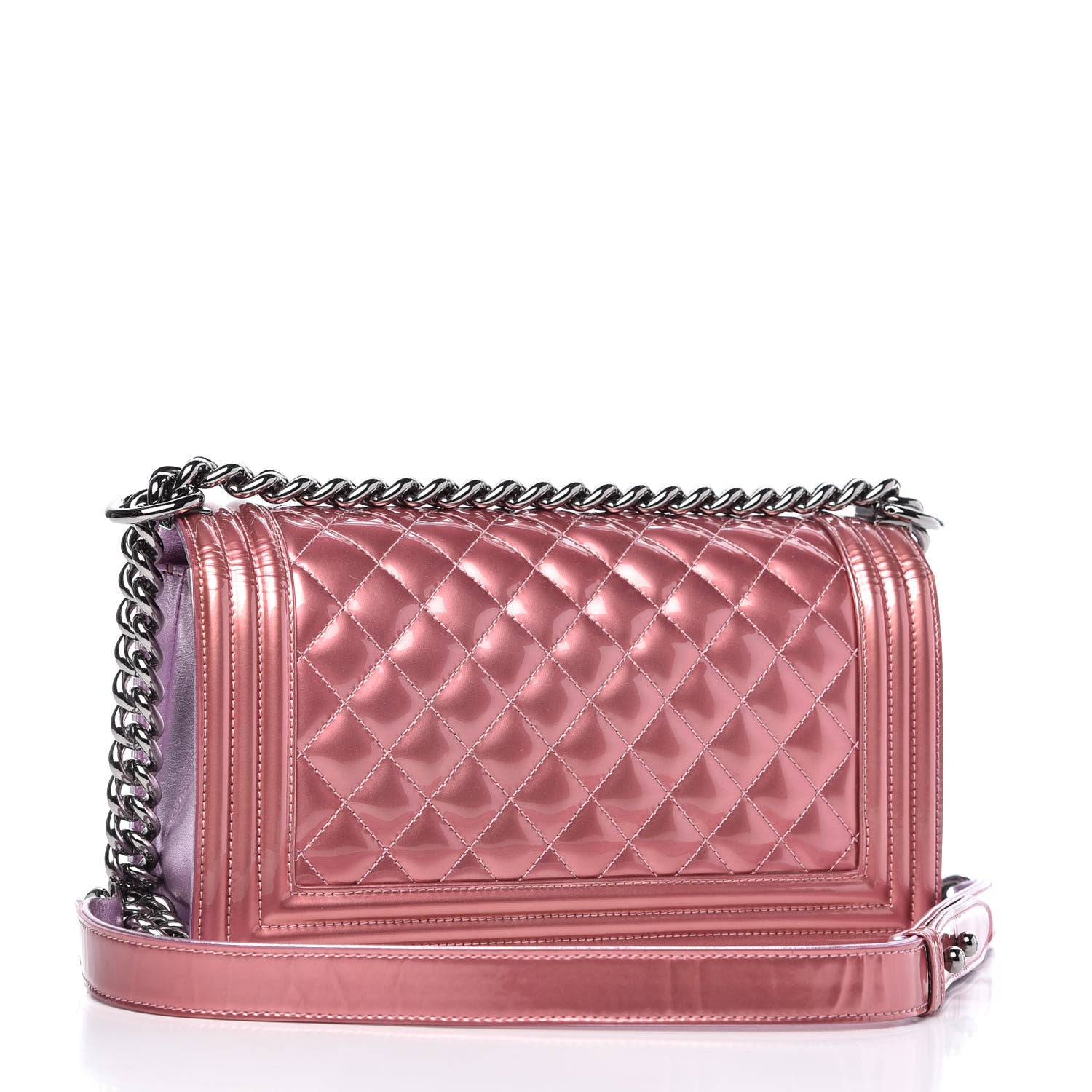 Chanel Metallic Patent Calfskin Quilted Medium Boy Flap Light Pink 3 of 10