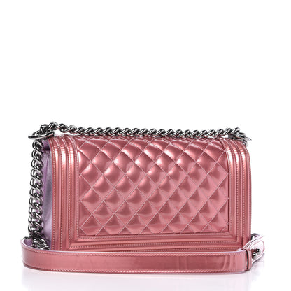 Chanel Metallic Patent Calfskin Quilted Medium Boy Flap Light Pink 3 of 10
