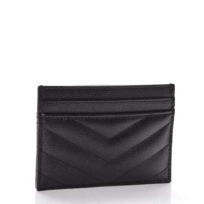 Saint Laurent Grain De Poudre Matelasse Chevron Monogram Credit Card Case Black 3 of 8