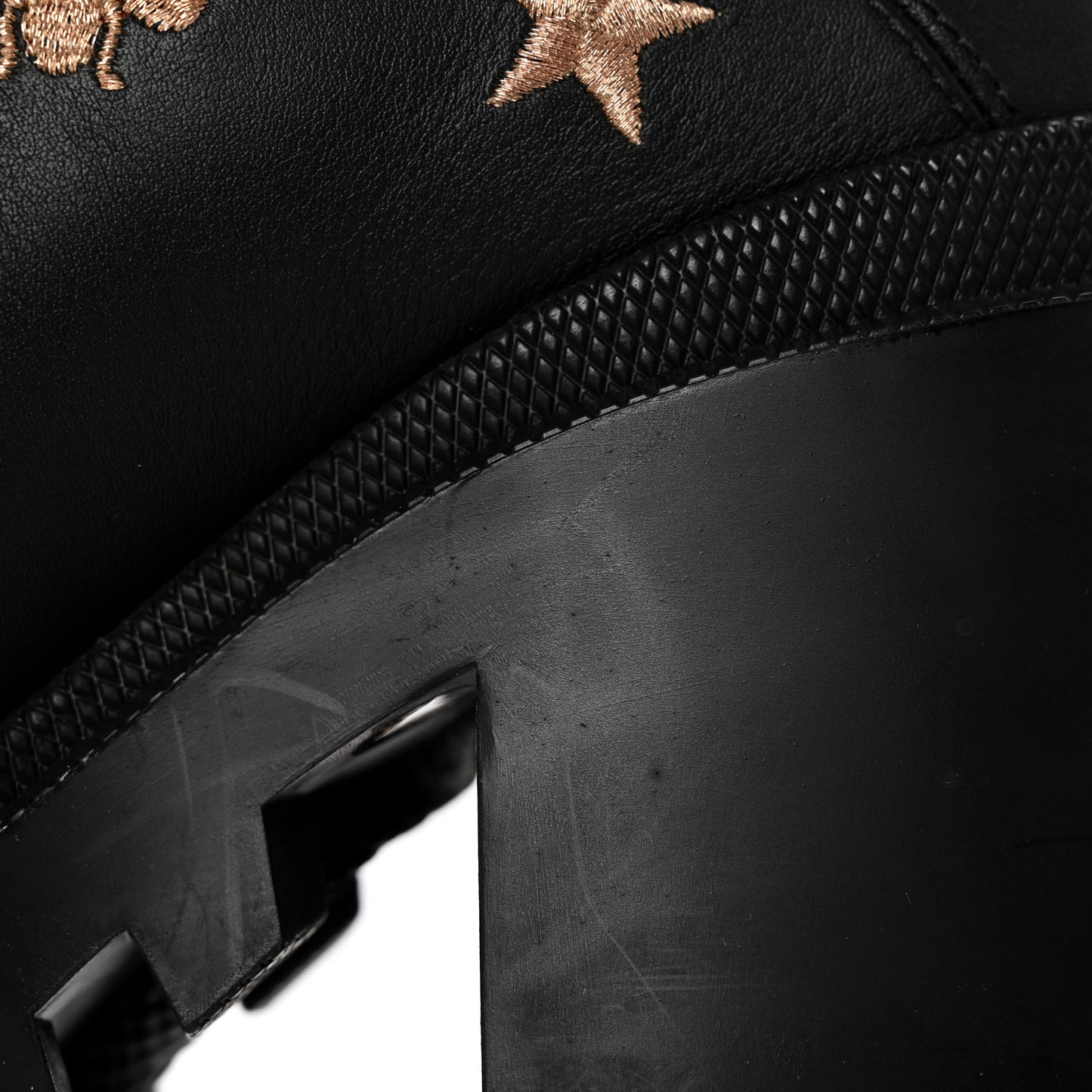 Calfskin Embroidered Lace Up Combat Ankle Boots 37.5 Black