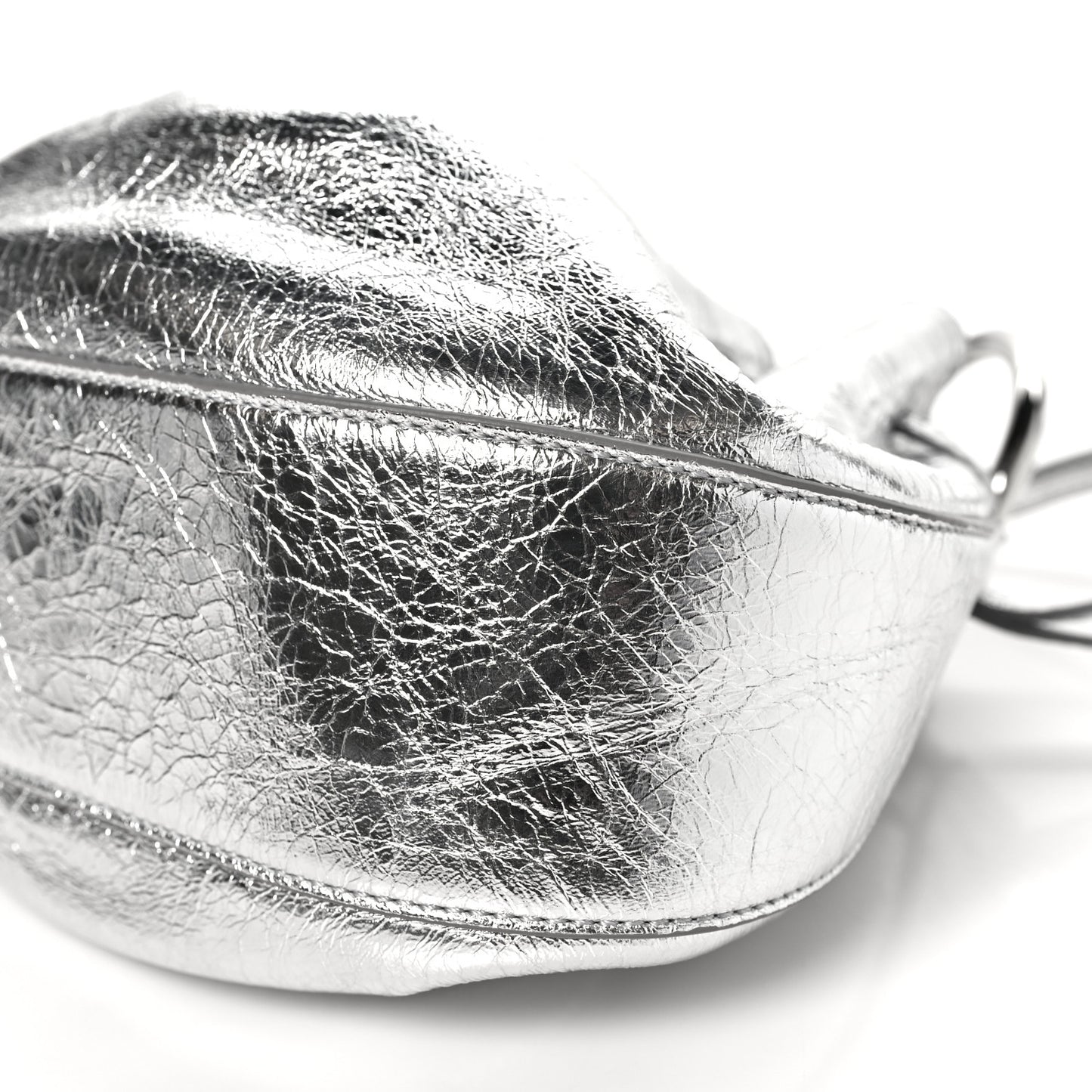 Metallic Crackled Lambskin Mini Pumpkin Bag  Light Silvery