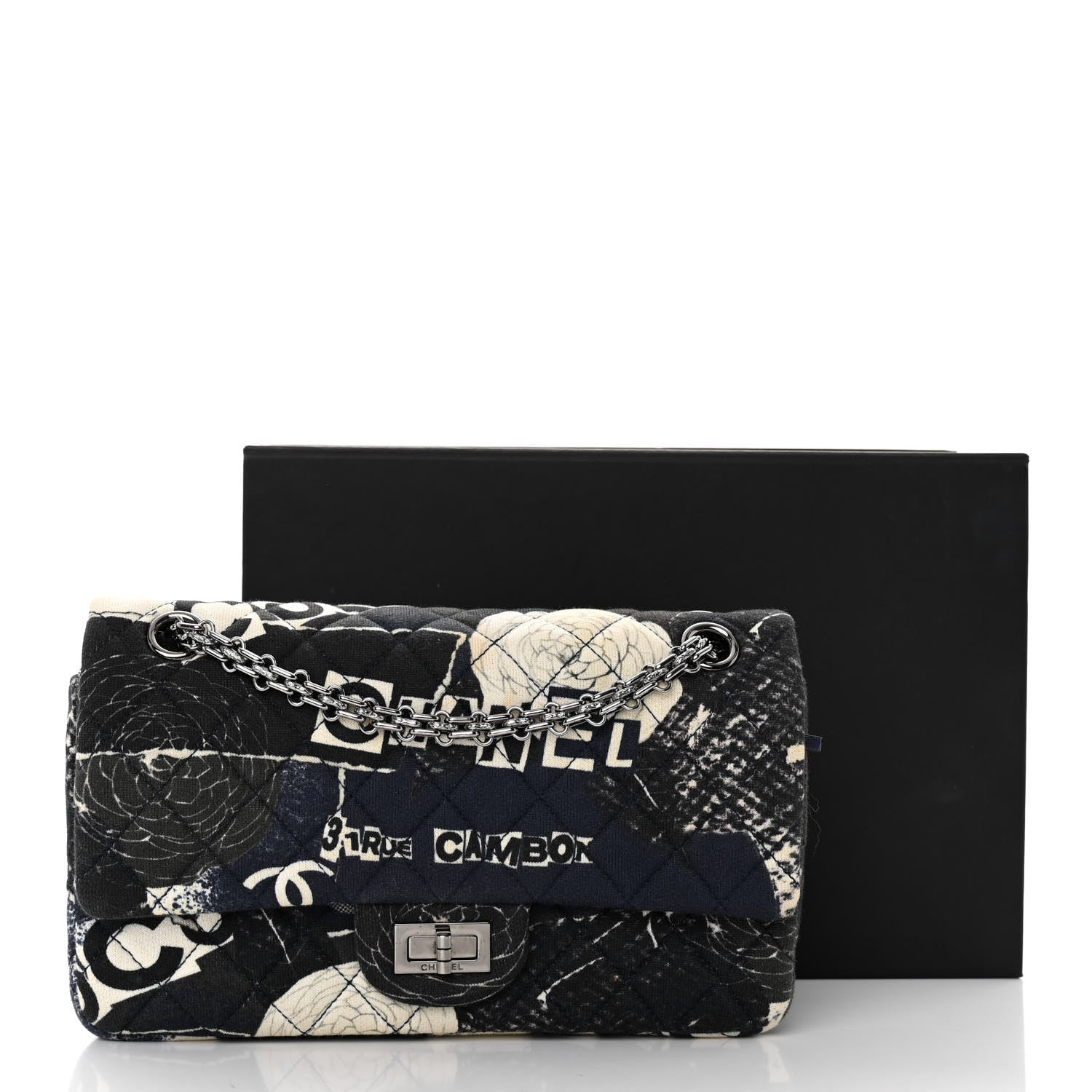 Chanel Jersey Quilted Camellia 2.55 Reissue 225 Flap Navy Blue 13 of 13