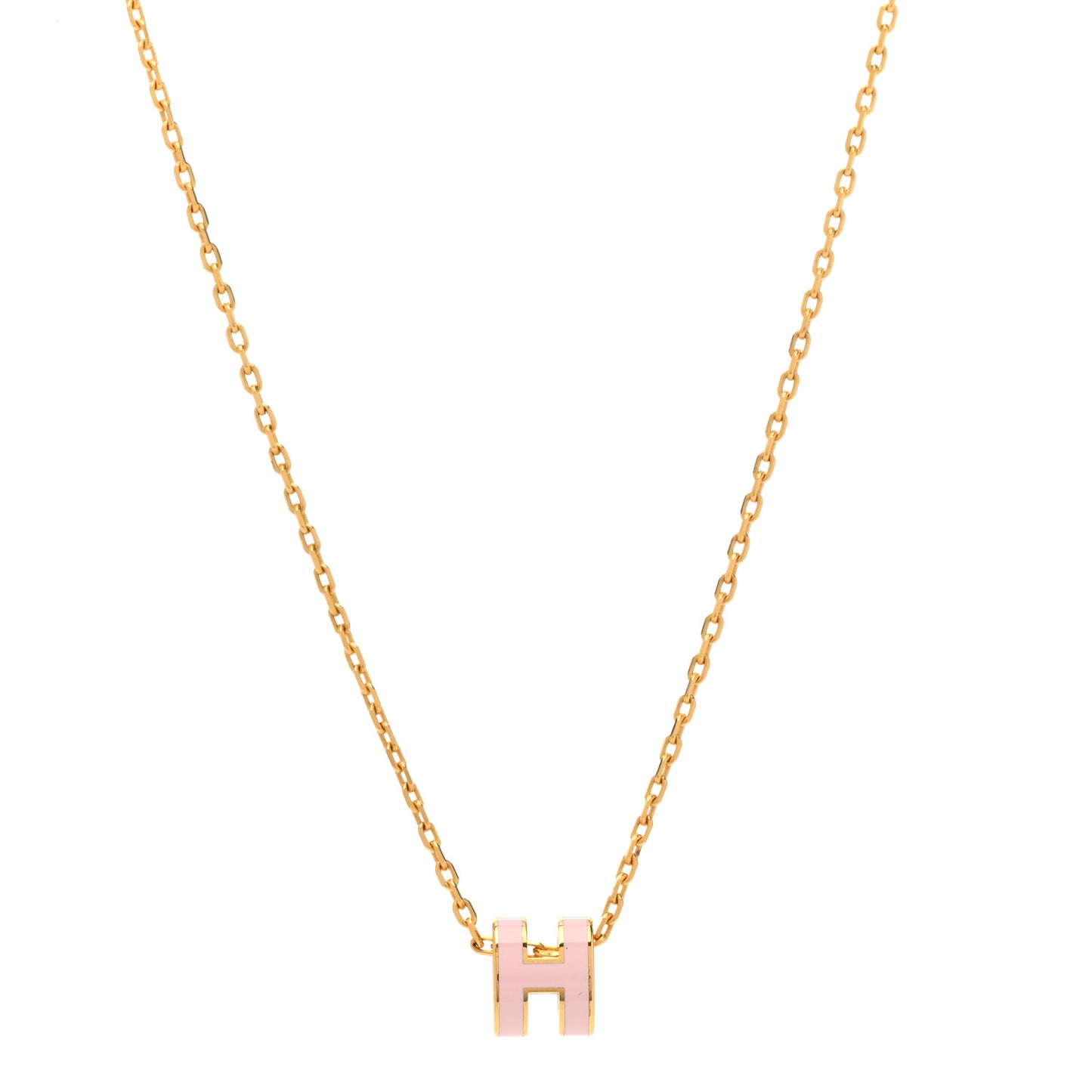 Lacquered Gold Mini Pop H Pendant Necklace Rose Dragee
