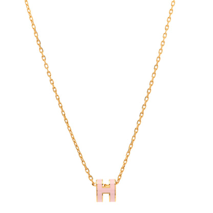 Hermes Lacquered Gold Mini Pop H Pendant Necklace Rose Dragee 1 of 7